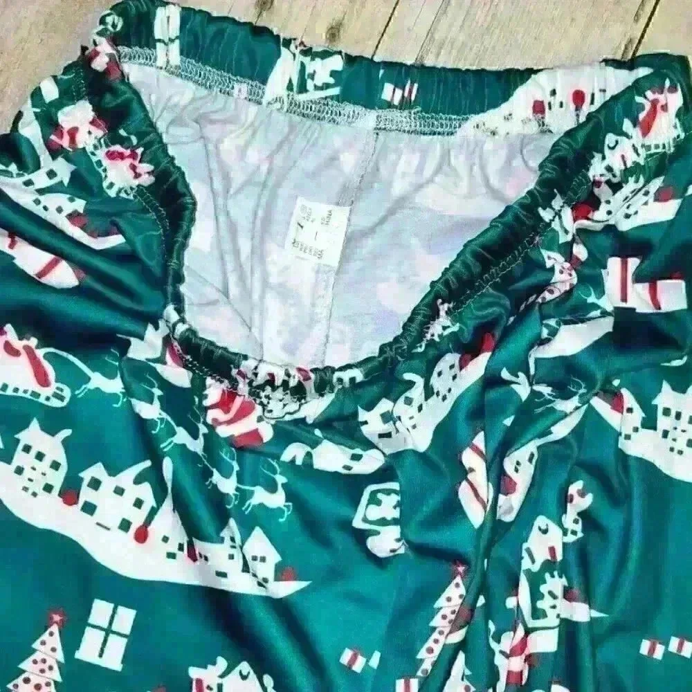 UNISEX Holiday GREEN with SANTA Lounging PJ Pants LIGHTWEIGHT Stretch size Lg